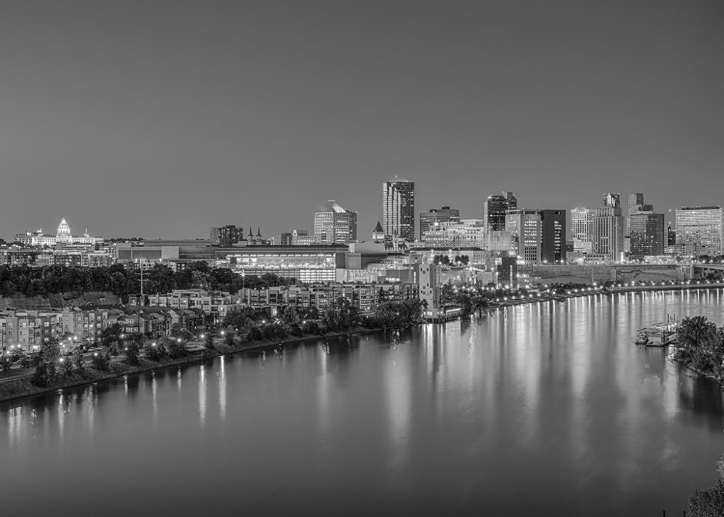 Image of the skyline in St. Paul from the river